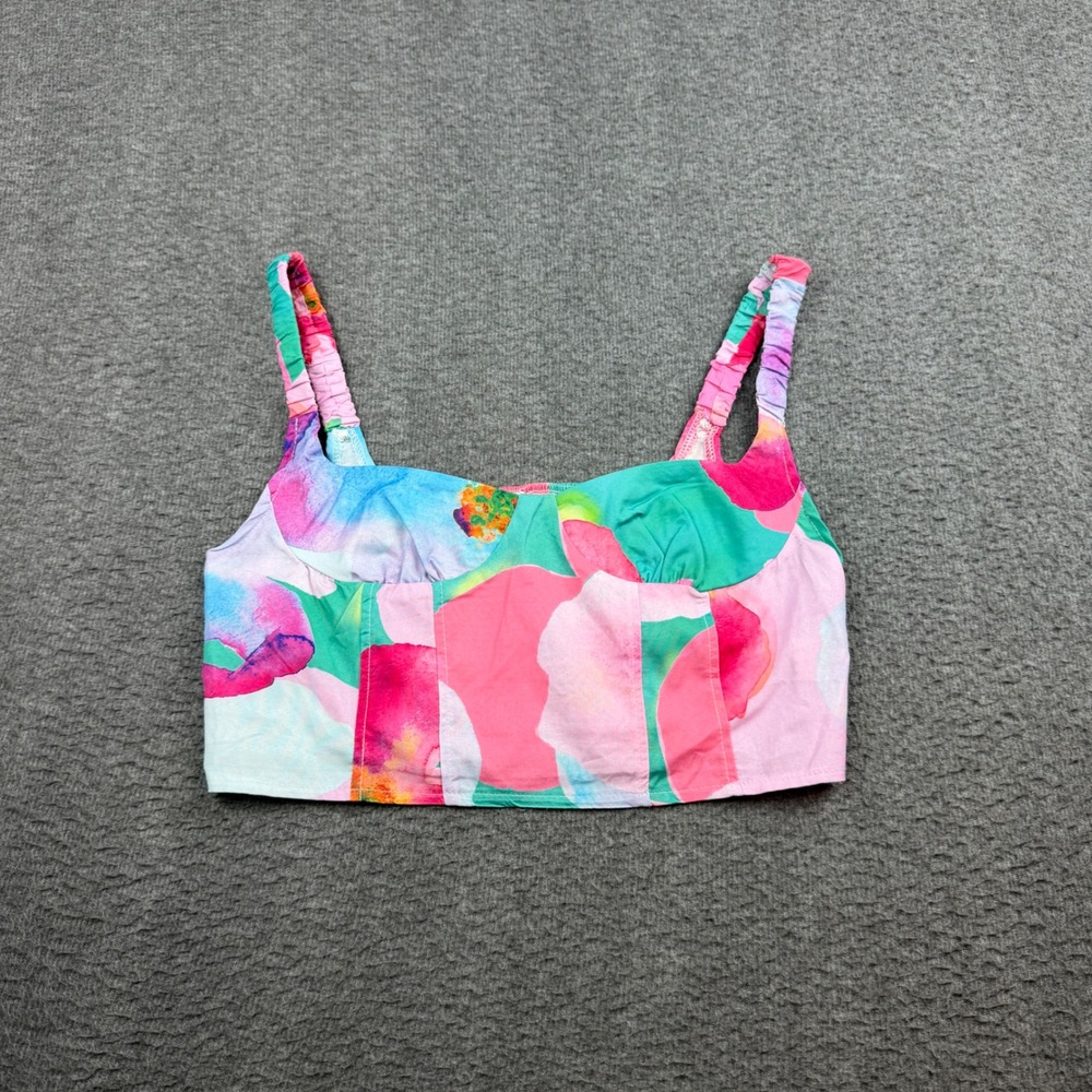 Princess Polly Crop‎ Top Women's 8 Pink Floral Ruched Strap Smocked Back Bustier